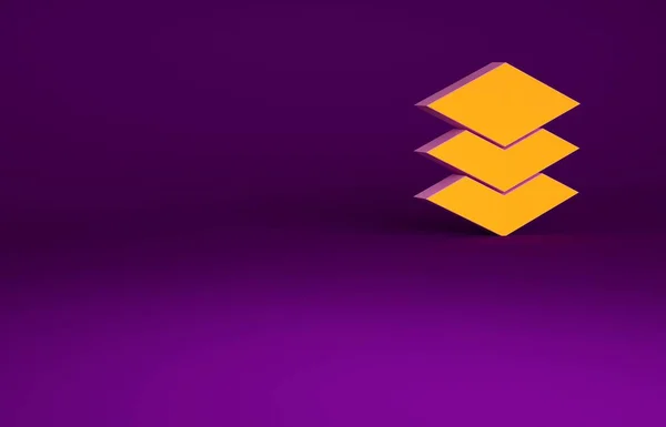 Orange Layers icon isolated on purple background. Minimalism concept. 3d illustration 3D render