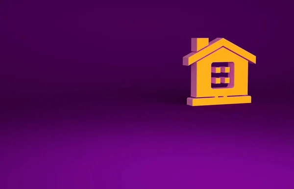 紫色の背景に隔離されたオレンジハウスのアイコン。ホームシンボル。最小限の概念。3Dイラスト3Dレンダリング — ストック写真