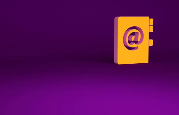 橙色地址书图标孤立在紫色背景.笔记本,地址,联系方式,目录,电话,电话簿图标.最低纲领的概念。3D渲染3D插图 — 图库照片