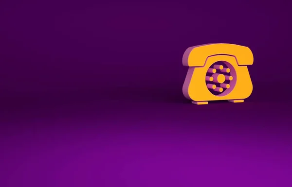 Orange Telephone icon isolated on purple background. Landline phone. Minimalism concept. 3d illustration 3D render — Stock Photo, Image