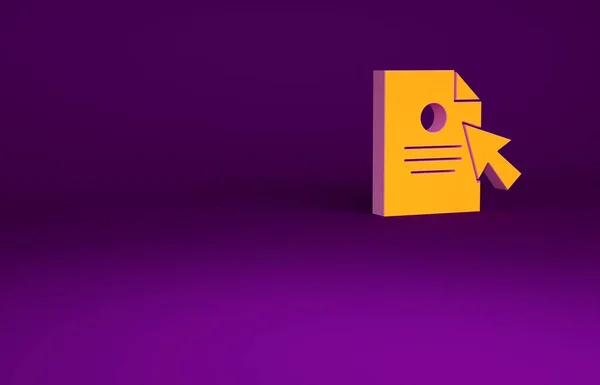 Orange Icono de documento y cursor aislado sobre fondo púrpura. Icono archivo. Icono de lista de verificación. Concepto de negocio. Concepto minimalista. 3D ilustración 3D render — Foto de Stock