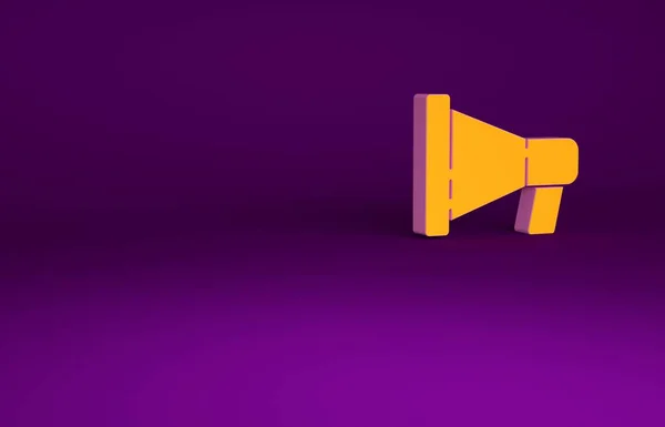 Ікона Оранжевої Мегафони ізольована на фіолетовому фоні. Знак мовця. Концепція мінімалізму. 3D-рендеринг — стокове фото