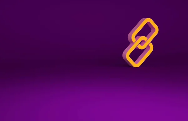 Oranžový řetěz odkaz ikona izolované na fialovém pozadí. Linka jedna. Minimalismus. 3D ilustrace 3D vykreslení — Stock fotografie