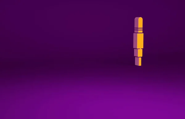 Oranžový Audio jack ikona izolované na fialovém pozadí. Audio kabel pro připojení zvukového zařízení. Napínací drát. Hudební nástroj. Minimalismus. 3D ilustrace 3D vykreslení — Stock fotografie