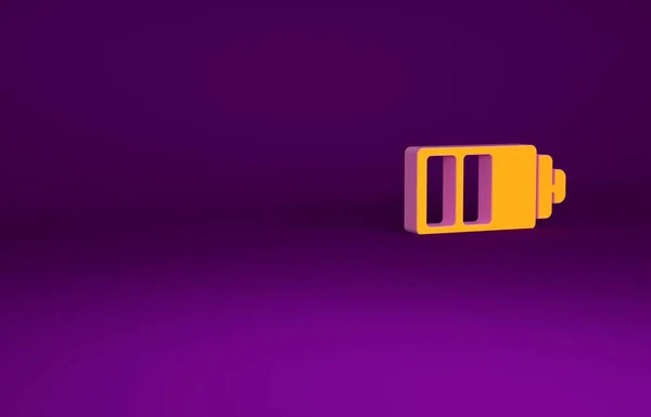 Indicatore di carica batteria arancione icona isolata su sfondo viola. Concetto minimalista. Illustrazione 3d rendering 3D — Foto Stock