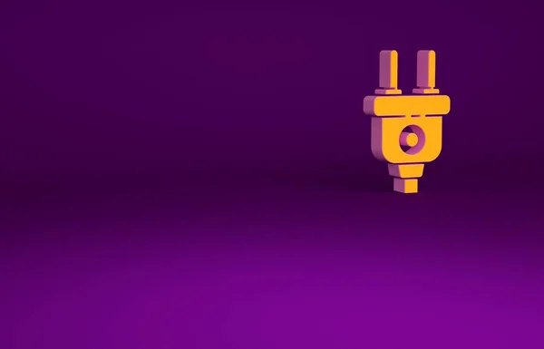 Pomarańczowa ikona wtyczki elektrycznej izolowana na fioletowym tle. Koncepcja podłączenia i odłączenia elektryczności. Koncepcja minimalizmu. Ilustracja 3D 3D renderowania — Zdjęcie stockowe