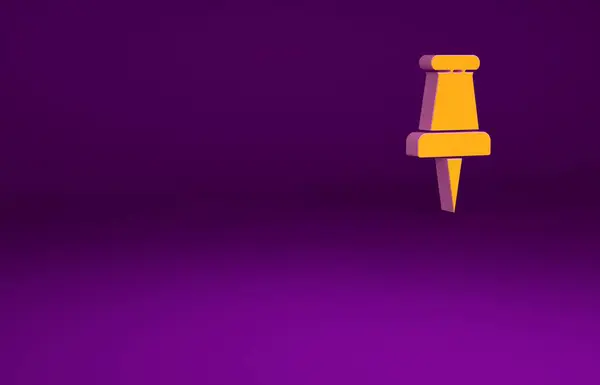 Ícone de pino laranja Push isolado no fundo roxo. Sinal de polegares. Conceito de minimalismo. 3D ilustração 3D render — Fotografia de Stock