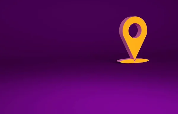 橙色地图别针图标孤立在紫色背景.导航，指针，位置，地图，GPS，方向，位置，罗盘，搜索概念。最低纲领的概念。3D渲染3D插图 — 图库照片