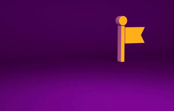 Ícone de bandeira laranja isolado no fundo roxo. Símbolo do marcador de localização. Conceito de minimalismo. 3D ilustração 3D render — Fotografia de Stock