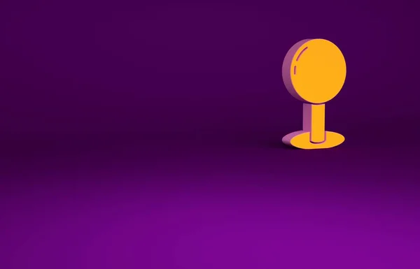 Orangefarbenes Push-Pin-Symbol auf violettem Hintergrund. Daumen drücken. Minimalismus-Konzept. 3D Illustration 3D Renderer — Stockfoto