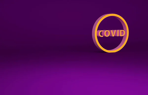 Orange Corona virus covid-19 icono aislado sobre fondo púrpura. Bacterias y gérmenes, cáncer de células, microbios, hongos. Concepto minimalista. 3D ilustración 3D render —  Fotos de Stock