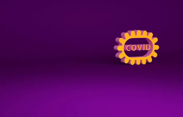 Wirus Corona pomarańczowy covid-19 ikona izolowane na fioletowym tle. Bakterie i zarazki, rak komórek, mikrob, grzyby. Koncepcja minimalizmu. Ilustracja 3D 3D renderowania — Zdjęcie stockowe
