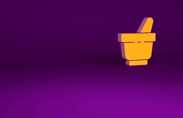 Mortier orange et icône pilon isolé sur fond violet. Concept de minimalisme. Illustration 3D rendu 3D — Photo