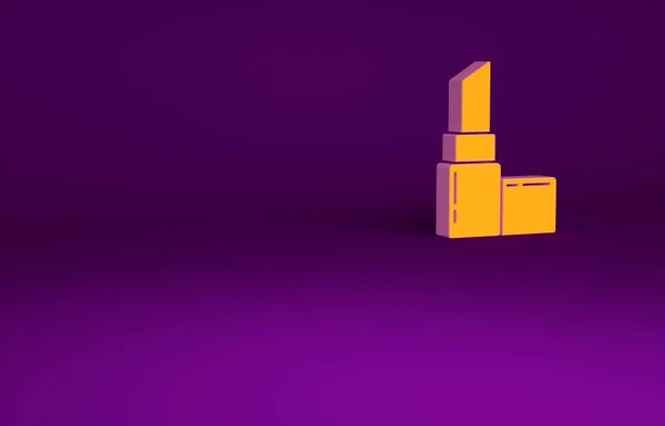 Orangefarbenes Lippenstift-Symbol auf violettem Hintergrund. 8. März. Internationaler glücklicher Frauentag. Minimalismus-Konzept. 3D Illustration 3D Renderer — Stockfoto