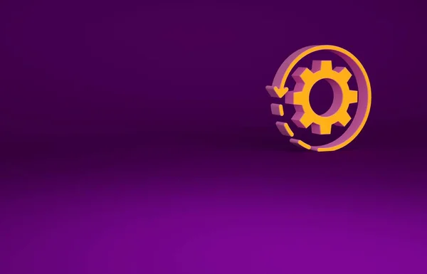 Orange Gear and arrows as workflow concept icon isolated on purple background. Gear reload sign. Minimalism concept. 3d illustration 3D render