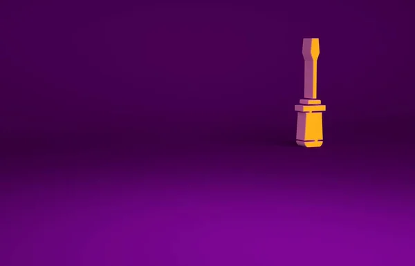 Orangefarbenes Schraubenzieher-Symbol auf violettem Hintergrund. Service-Tool-Symbol. Minimalismus-Konzept. 3D Illustration 3D Renderer — Stockfoto