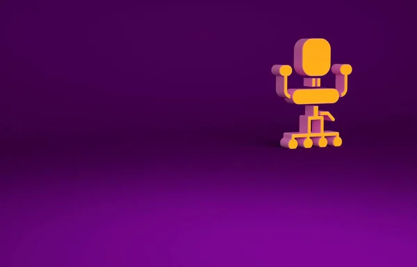 橙色办公椅图标孤立在紫色背景.最低纲领的概念。3D渲染3D插图 — 图库照片