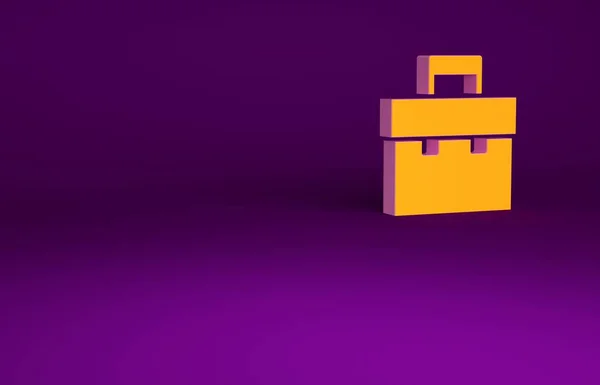 紫色の背景に隔離されたオレンジのブリーフケースアイコン。ビジネスケースのサインだ。事業ポートフォリオ。最小限の概念。3Dイラスト3Dレンダリング — ストック写真
