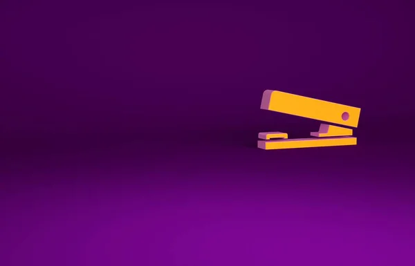 Orange Office stapler icon isolated on purple background. Stapler, staple, paper, cardboard, office equipment. Minimalism concept. 3d illustration 3D render