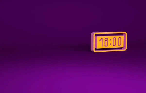 オレンジ紫色の背景に隔離されたデジタル目覚まし時計アイコン。電子時計の目覚まし時計。タイムアイコン。最小限の概念。3Dイラスト3Dレンダリング — ストック写真