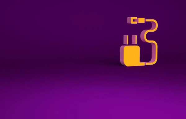 Icono del cargador naranja aislado sobre fondo púrpura. Concepto minimalista. 3D ilustración 3D render — Foto de Stock