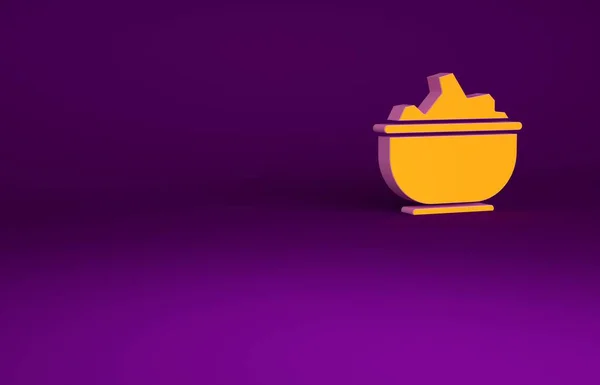 Sól pomarańczowa w misce ikona izolowana na fioletowym tle. Koncepcja minimalizmu. Ilustracja 3D 3D renderowania — Zdjęcie stockowe