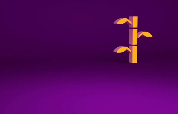 Tiges de bambou orange avec icône de feuilles isolées sur fond violet. Concept de minimalisme. Illustration 3D rendu 3D — Photo