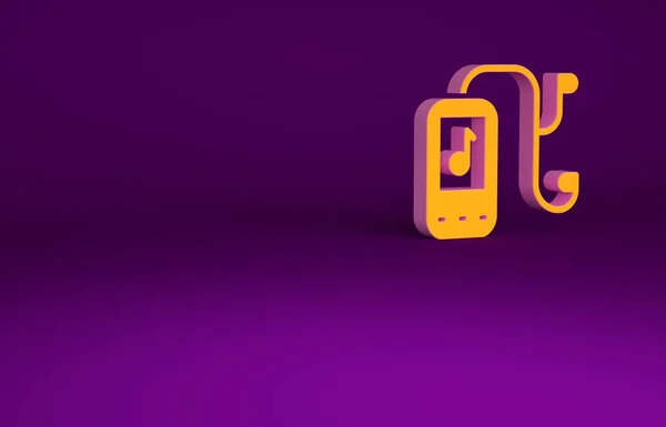 Icono del reproductor de música naranja aislado sobre fondo morado. Dispositivo de música portátil. Concepto minimalista. 3D ilustración 3D render — Foto de Stock