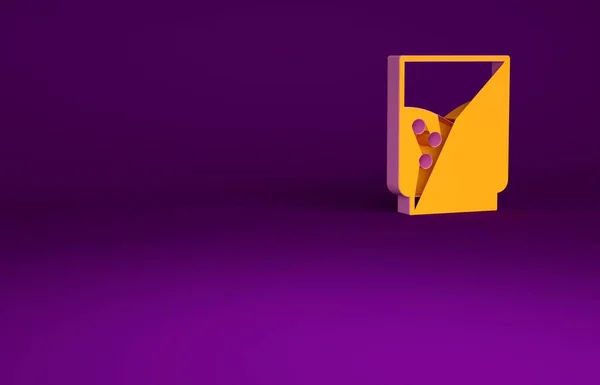 Vetro arancione con icona dell'acqua isolata su sfondo viola. Bicchiere di soda. Concetto minimalista. Illustrazione 3d rendering 3D — Foto Stock