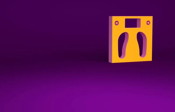 Orange Badrum skalor ikon isolerad på lila bakgrund. Viktmått Utrustning. Vikt skala fitness sport koncept. Minimalistiskt koncept. 3D-återgivning för 3D — Stockfoto