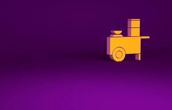 Ikon gerobak makanan cepat saji jingga terisolasi dengan latar belakang ungu. Kios kota. Konsep minimalisme. Tampilan 3D ilustrasi 3d — Stok Foto