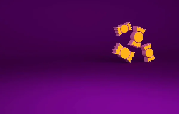 Icône de bonbons orange isolée sur fond violet. Concept de minimalisme. Illustration 3D rendu 3D — Photo