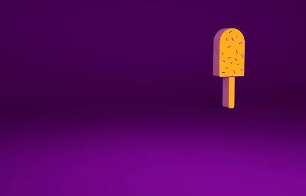 Помаранчеве морозиво ізольовано на фіолетовому фоні. Солодкий символ. Концепція мінімалізму. 3D ілюстрація 3D рендеринга — стокове фото