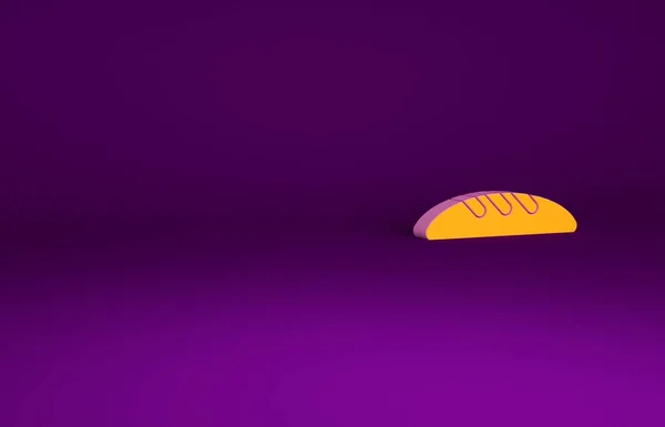 Pomarańczowy bochenek chleba ikona izolowana na fioletowym tle. Koncepcja minimalizmu. Ilustracja 3D 3D renderowania — Zdjęcie stockowe