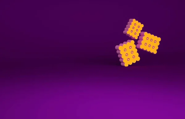 オレンジクラッカービスケットのアイコンは紫色の背景に隔離されています。甘いクッキー。最小限の概念。3Dイラスト3Dレンダリング — ストック写真