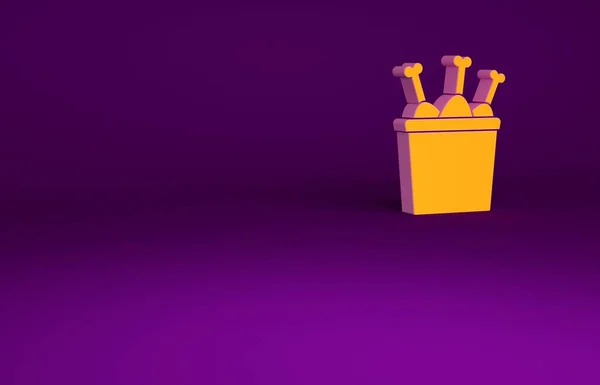 紫色の背景に隔離されたパッケージボックスアイコンのオレンジチキンレッグ。チキン・ドラムスティック。最小限の概念。3Dイラスト3Dレンダリング — ストック写真