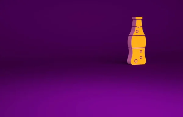 Orange Bottle of water icon isolated on purple background. Soda aqua drink sign. Minimalism concept. 3d illustration 3D render — Stock Photo, Image