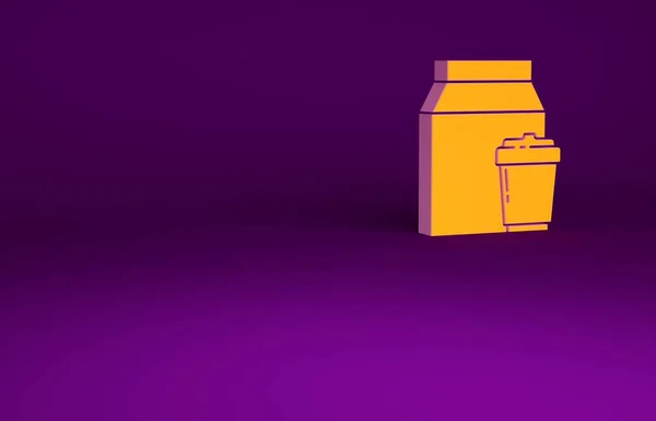 Orange on-line ordenação e entrega de fast food ícone isolado no fundo roxo. Conceito de minimalismo. 3D ilustração 3D render — Fotografia de Stock