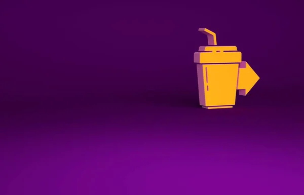 橙色咖啡杯将成为孤立在紫色背景上的图标.最低纲领的概念。3D渲染3D插图 — 图库照片