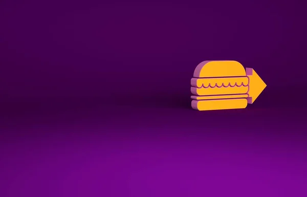 Orange Online icono de pedido y entrega de hamburguesas aislado sobre fondo púrpura. Concepto minimalista. 3D ilustración 3D render —  Fotos de Stock