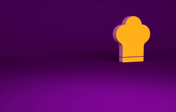 Chef naranja sombrero icono aislado sobre fondo púrpura. Símbolo de cocina. Sombrero de cocina. Concepto minimalista. 3D ilustración 3D render —  Fotos de Stock