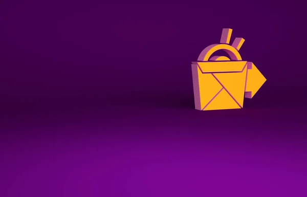 Orange Online замовлення і значок доставки локшини ізольовані на фіолетовому фоні. Концепція мінімалізму. 3D ілюстрація 3D рендеринга — стокове фото