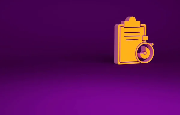 Orange Weryfikacja listy dostaw ikona schowka izolowane na fioletowym tle. Koncepcja minimalizmu. Ilustracja 3D 3D renderowania — Zdjęcie stockowe