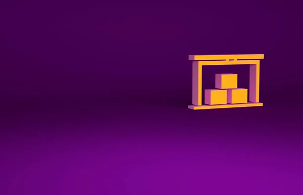 Icono del almacén naranja aislado sobre fondo púrpura. Concepto minimalista. 3D ilustración 3D render — Foto de Stock