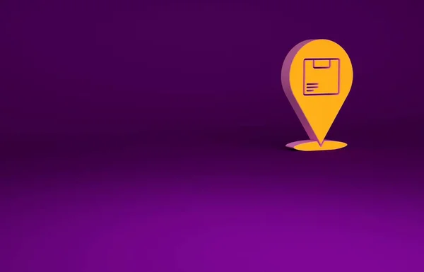 Narancs Helyszín kartondoboz ikon elszigetelt lila háttér. Szállítási szolgáltatások, logisztika és szállítás, forgalmazás. Minimalizmus koncepció. 3d illusztráció 3D render — Stock Fotó