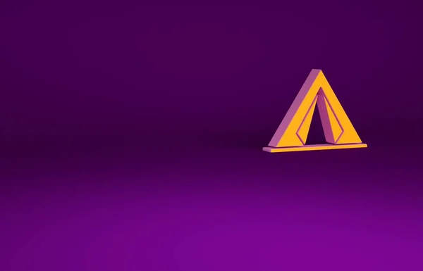 오렌지 투어 리스트 텐트 아이콘은 보라색 배경에 분리되어 있다. 캠핑용 상징. 미니멀리즘의 개념입니다. 3d 삽화 3D 렌더링 — 스톡 사진