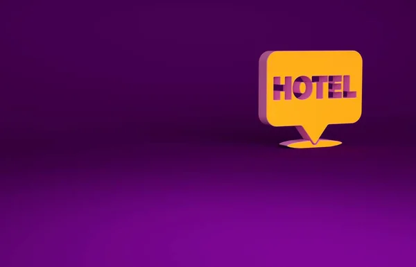 Orange Location hotel ikon elszigetelt lila háttér. Koncepció szimbóluma hotel, szálló, utazás, lakbér, ingatlan. Minimalizmus koncepció. 3d illusztráció 3D render — Stock Fotó