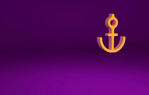 Icono de anclaje naranja aislado sobre fondo púrpura. Concepto minimalista. 3D ilustración 3D render —  Fotos de Stock