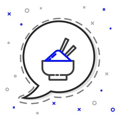 Çubuk ikonu beyaz arka planda izole edilmiş bir kasede çizgi pilavı. Geleneksel Asya yemekleri. Renkli taslak konsepti. Vektör İllüstrasyonu.