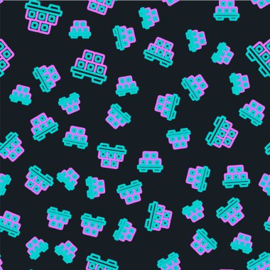 Kesme tahtası simgesindeki Line Sushi siyah arkaplanda izole edilmiş pürüzsüz desen. Tahtada Asya yemeği suşisi. Vektör İllüstrasyonu.